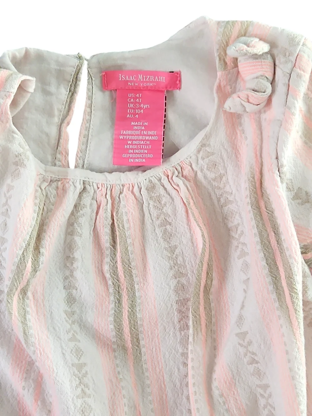 Isaac Mizrahi Pink and Cream Striped Girls' Tunic Size 4T Open Sleeve